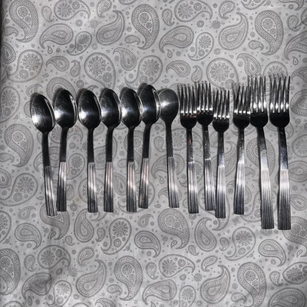 Cambridge Stainless Flatware Set 13pc Ribbed Pleated Handle Spoons and Forks